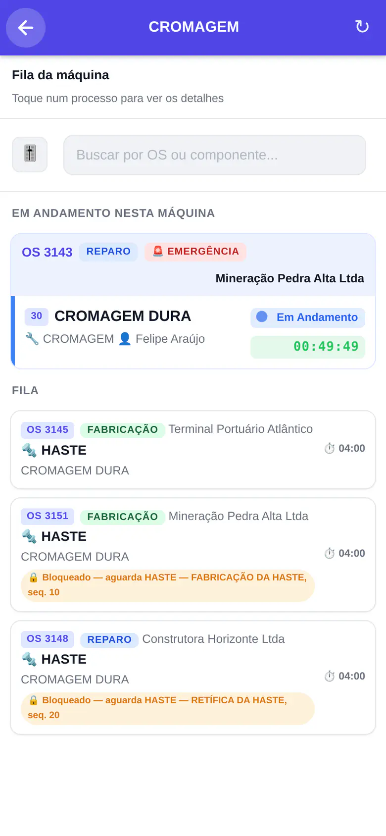 Fila da máquina com bloqueio por sequência