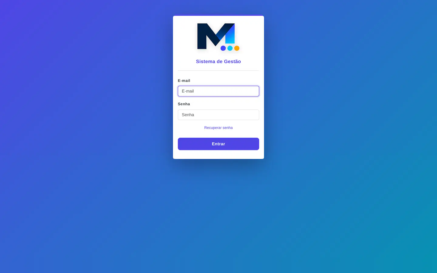 Tela de login com a identidade visual da empresa