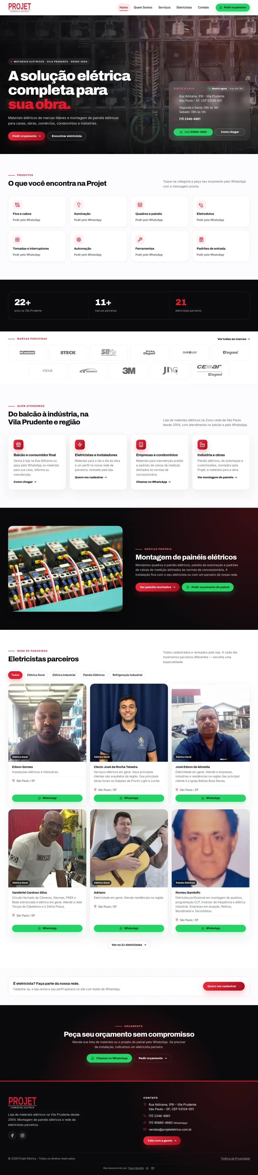 Página inicial do site Projet Elétrica